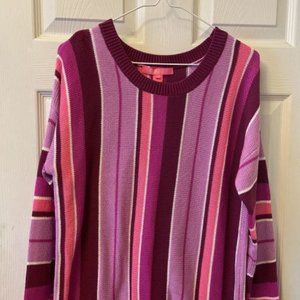 LILLY PULITZER Pink Purple STRIPED L/S SWEATER ~ Size LARGE